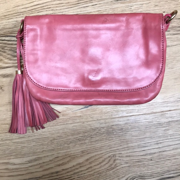 J. Crew Handbags - J Crew Pink Leather Clutch W/Leather Tassels